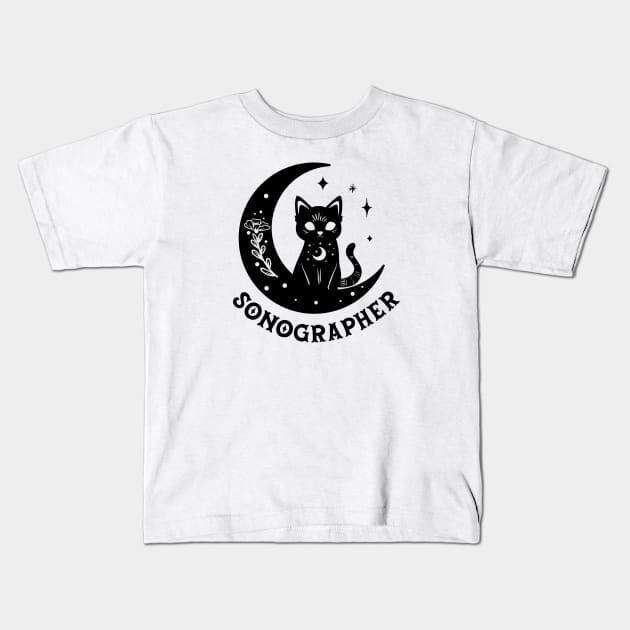 Sonographer - Magical Cat On Moon Design Kids T-Shirt by best-vibes-only